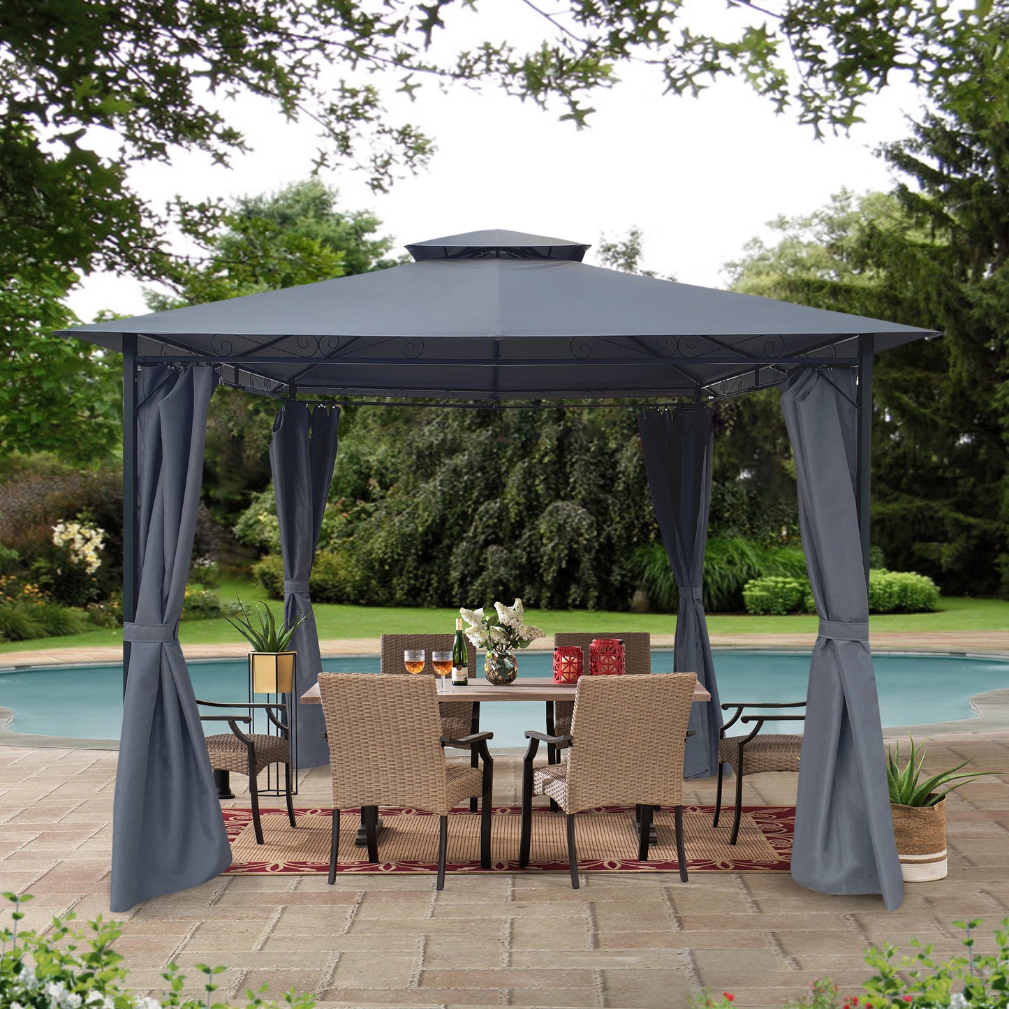 Coral 10 x 10 ft Outdoor Patio Gazebo Canopy Tent - Dark Gray