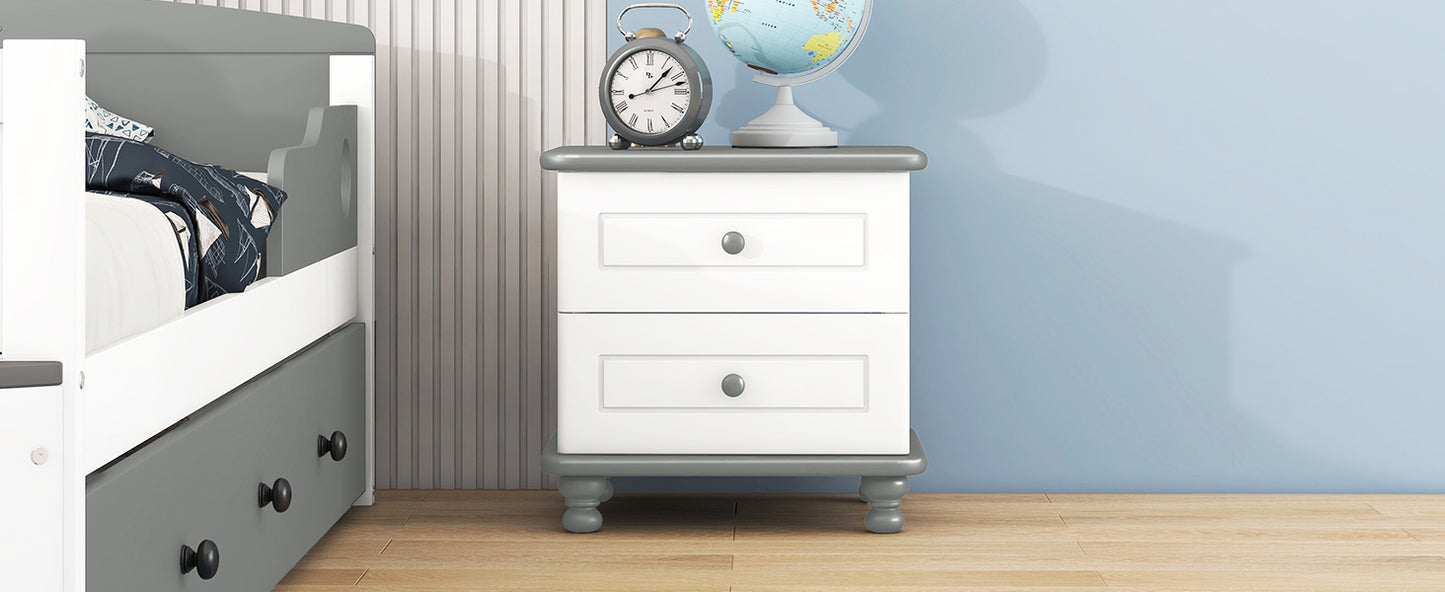 Kaito Wooden Nightstand - White+Gray