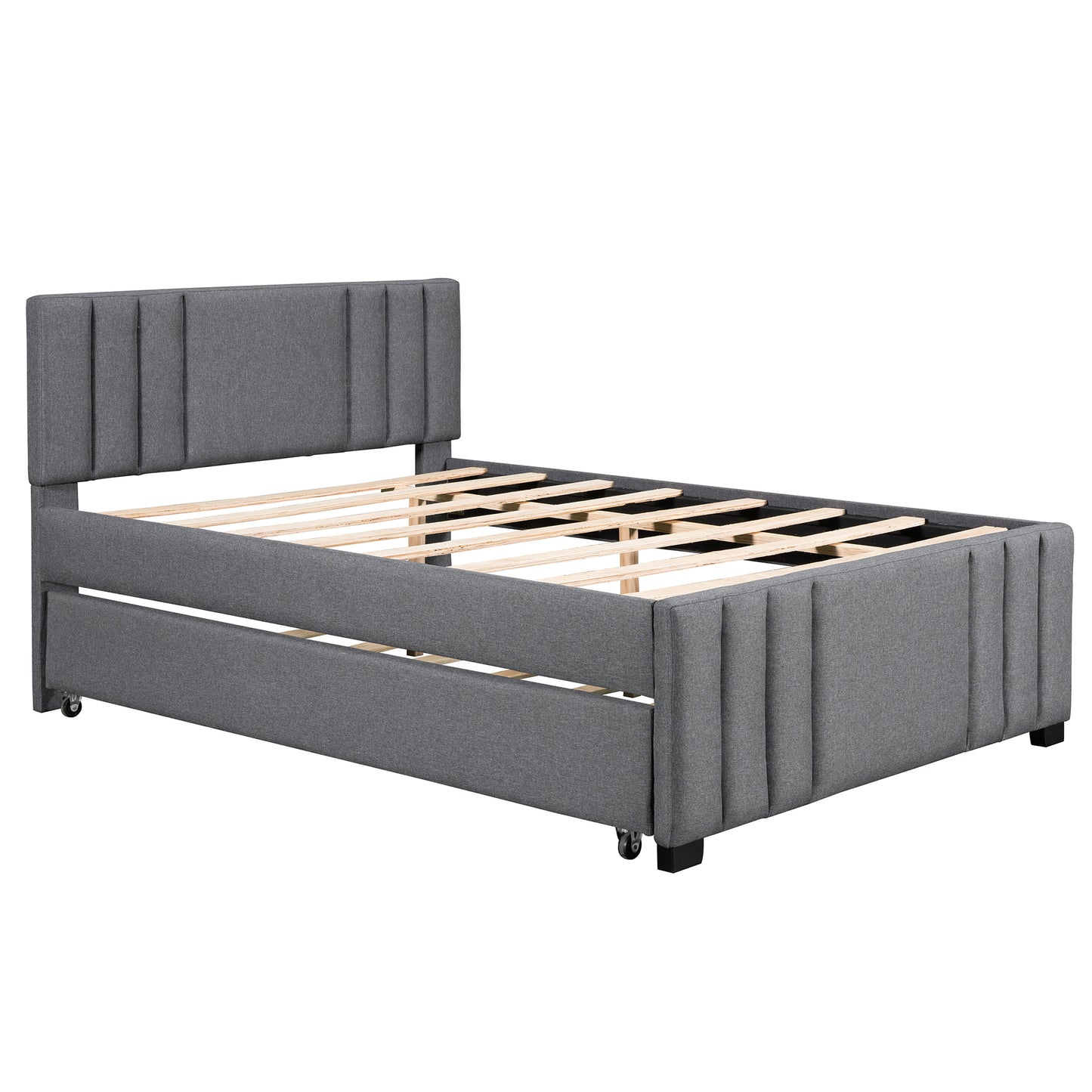 Eira Full Size Upholstered Platform Bed with Trundle - Grey