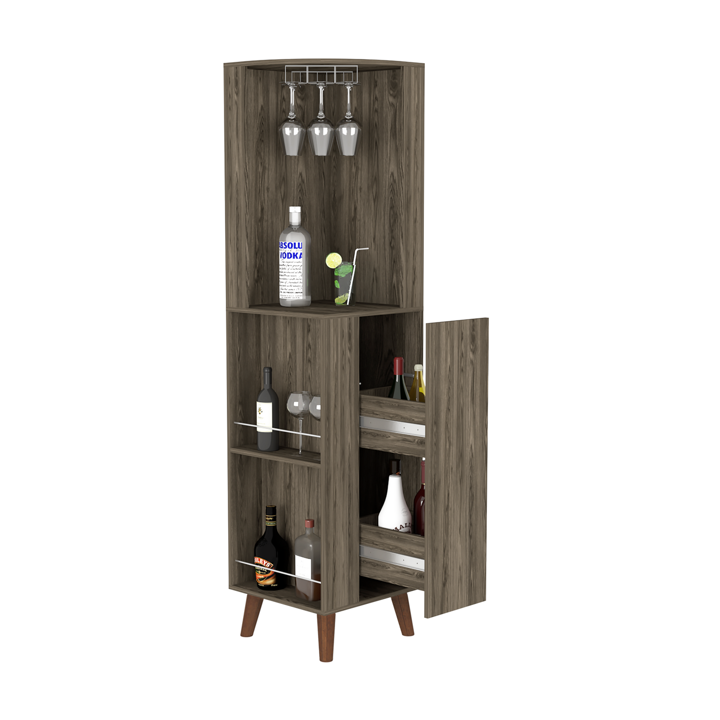 Plex Corner Bar Cabinet - Dark Brown