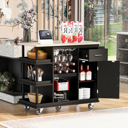 Elara Multipurpose Kitchen Cart Cabinet with Side Storage - Black