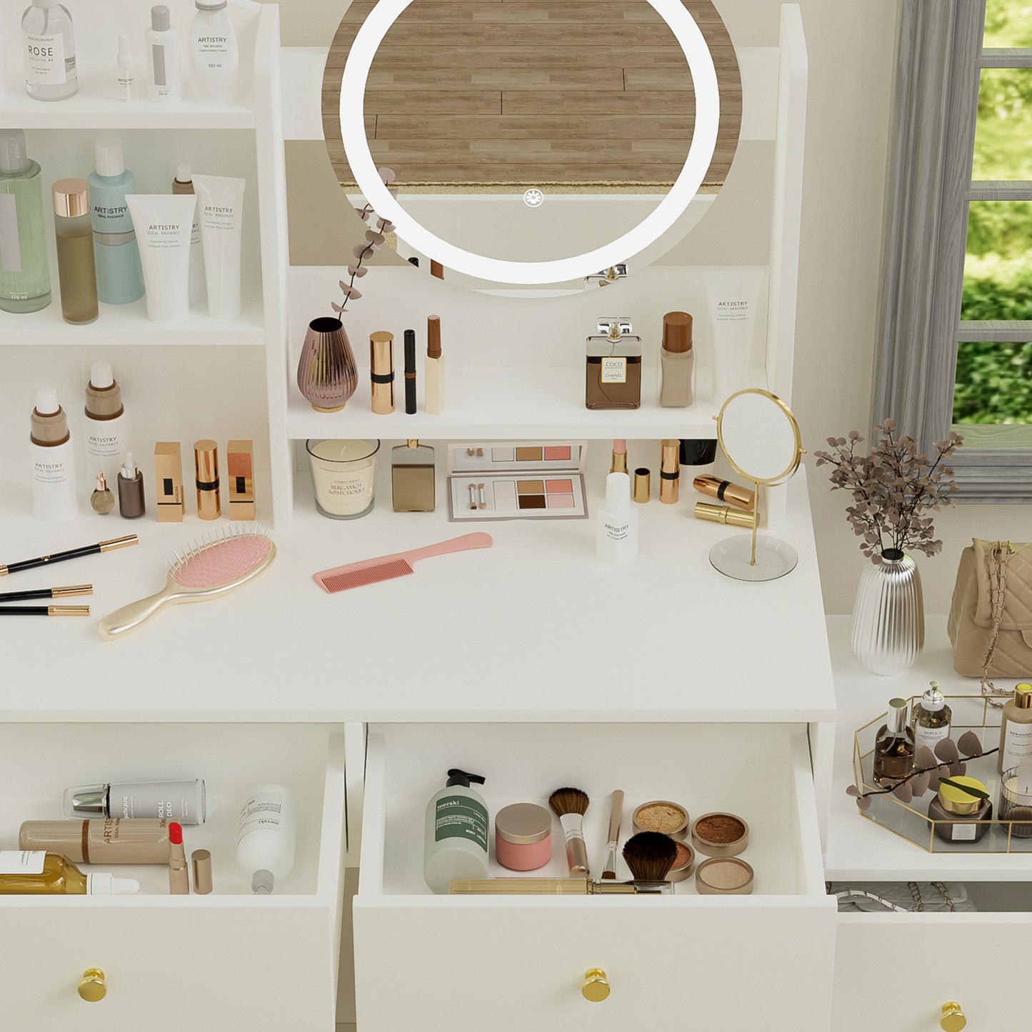 Zamo Vanity Desk with Mirror and Lights