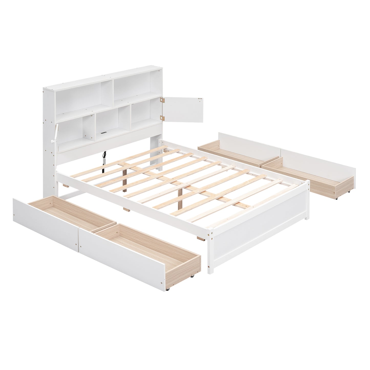 Jazz Full Size Platform Bed w 4 Drawers - White