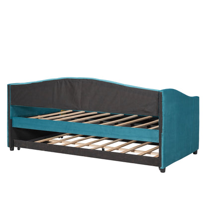 Travis Twin Size Upholstered Daybed with Trundle - Blue