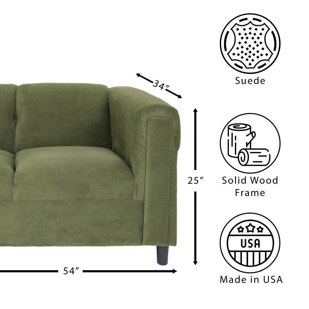 Trinity Suede Loveseat Sofa - Green