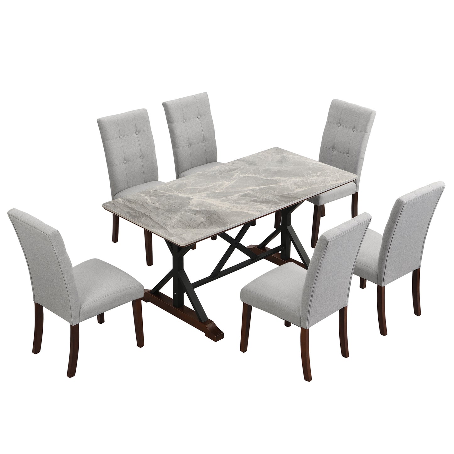 Zelma 7pc Dining Set Dining Table 6x Side Chairs - Gray