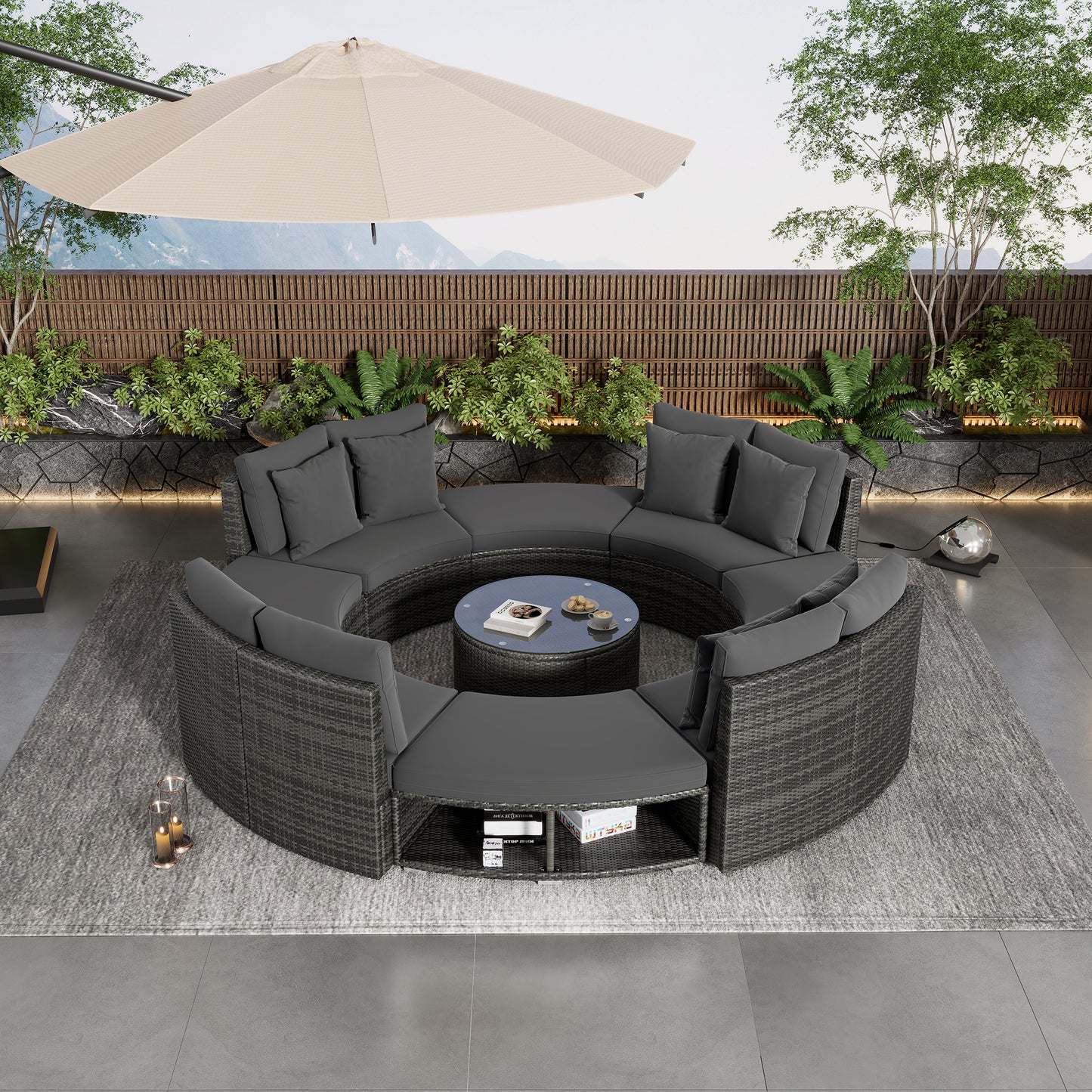 Serrano 9 Pc Outdoor Patio Circular Outdoor Sofa Set - Gray