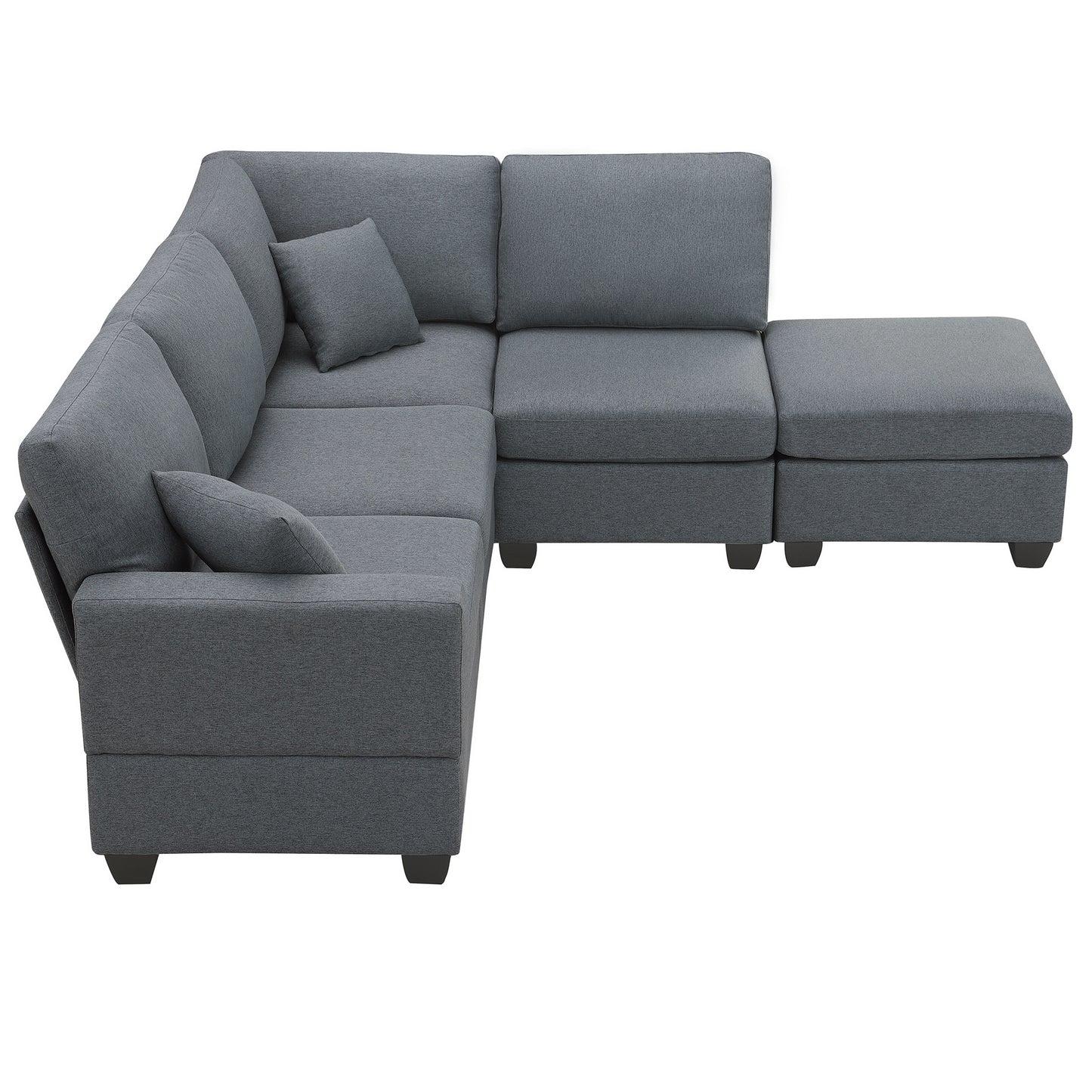 Aria 5-Seat Modular Sectional Set with Convertible Ottoman - Dark Gray