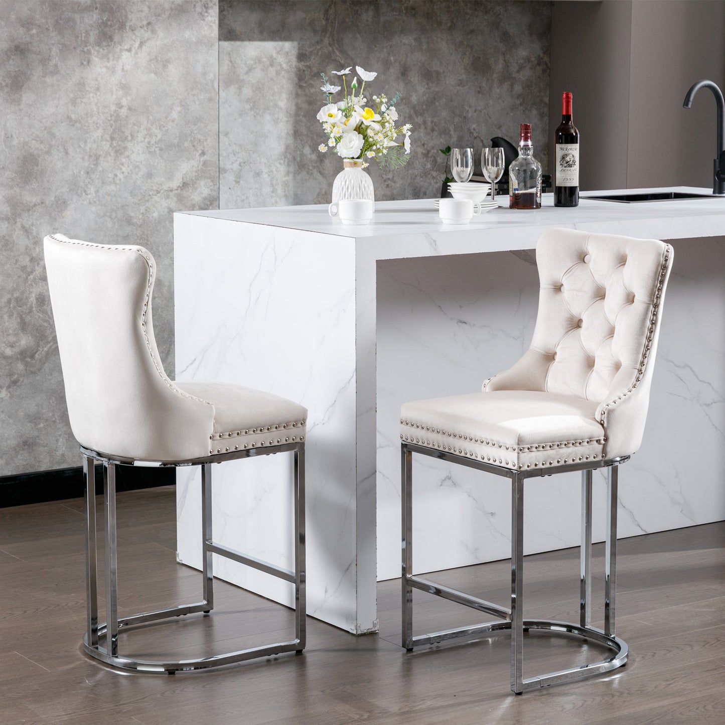 Comfy Counter Height Bar Stools - Beige Set of 2