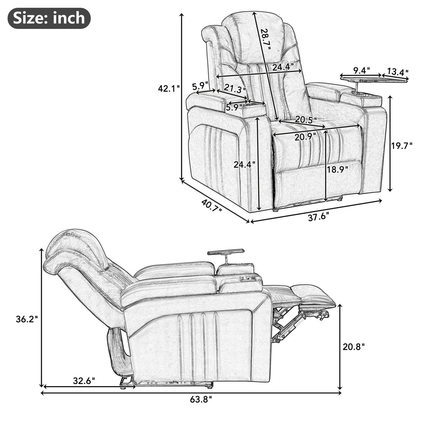 Morris PU Leather Power Recliner - Black