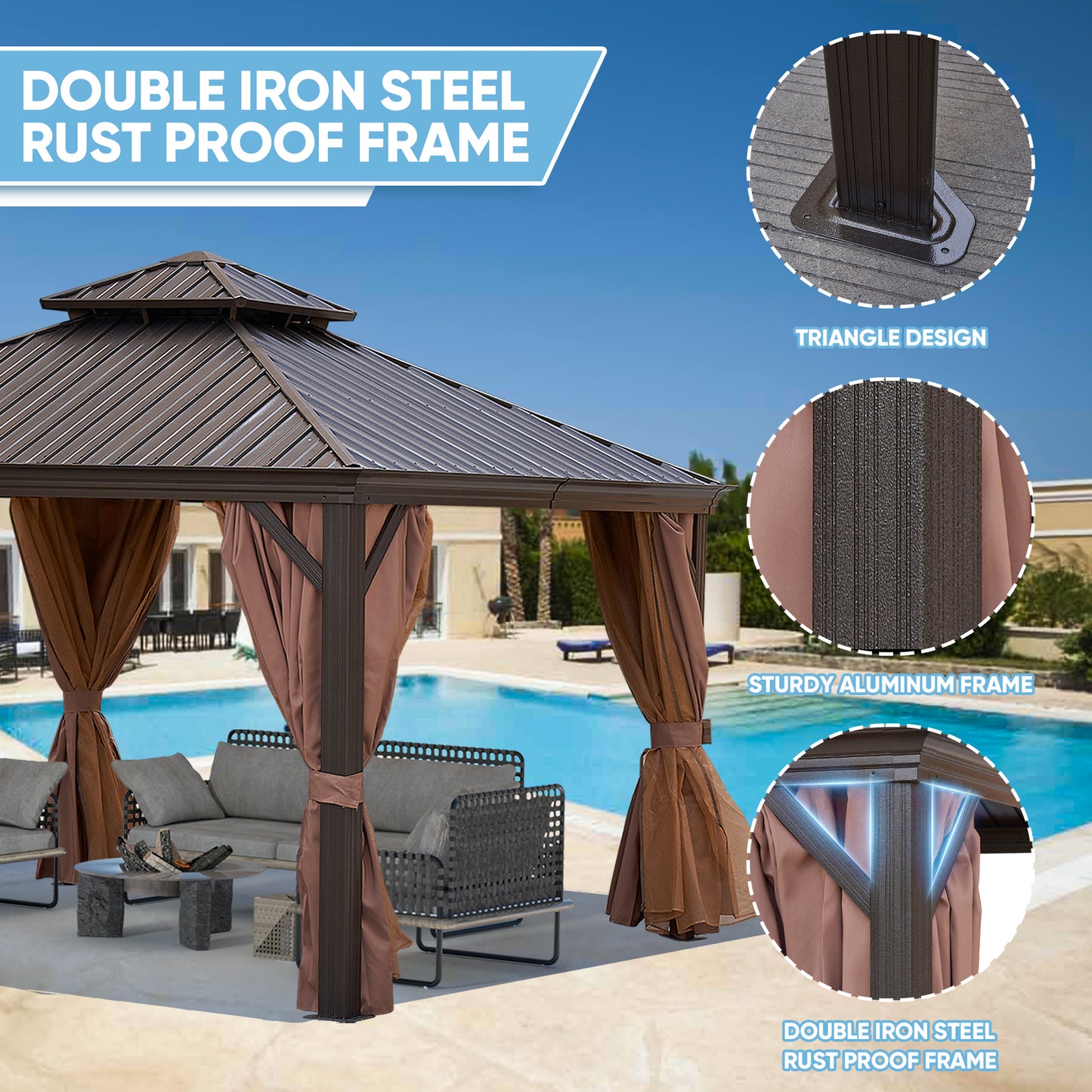 Afix 12 X 12 ft  Permanent Hardtop Gazebo Canopy - Bronze