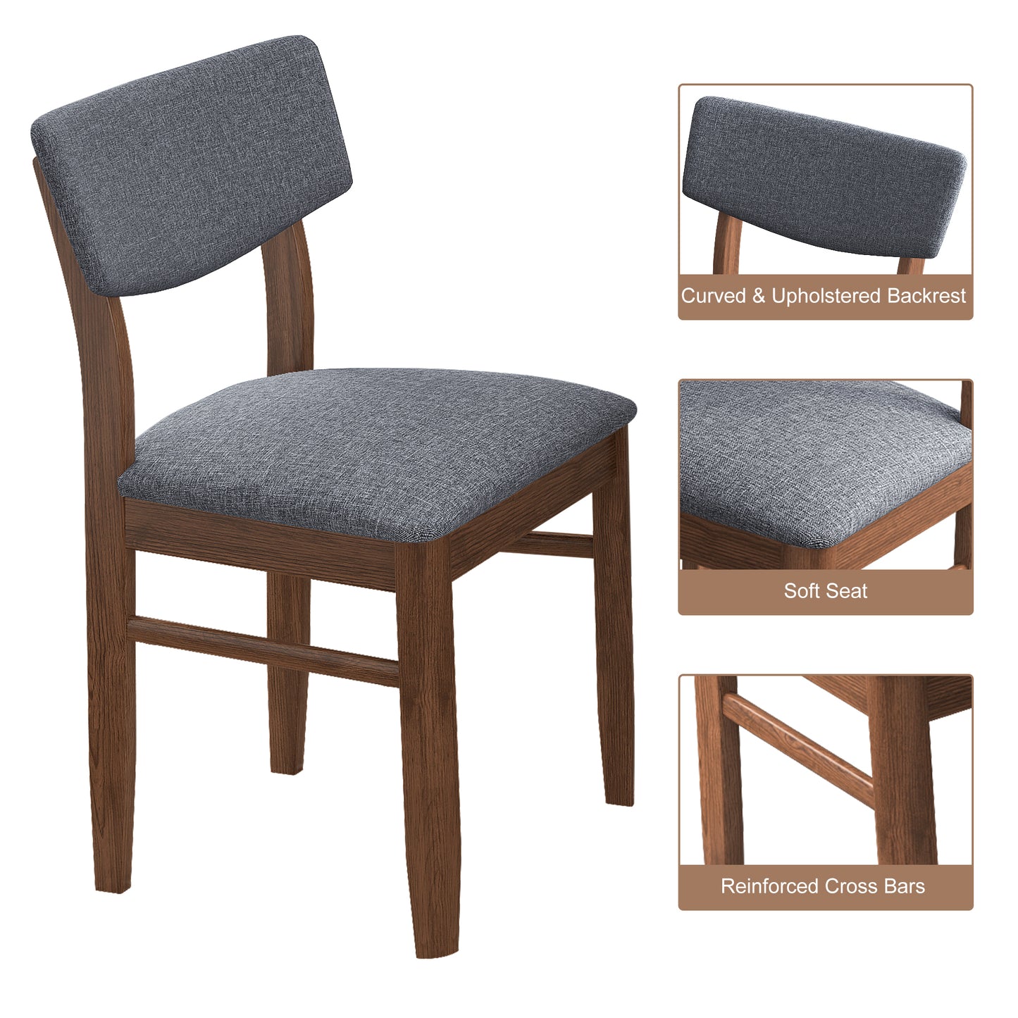 Burchard  Fabric Cushion Retro Dining Chairs (Set of 2) - Walnut