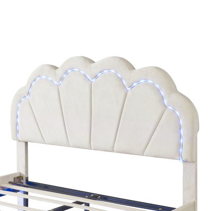 Atlantic Full Size Platform Bed Frame withe LED - Beige