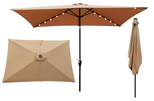 Joya 10 x 6.5 ft Patio Solar LED Umbrellas  with Crank - Brown