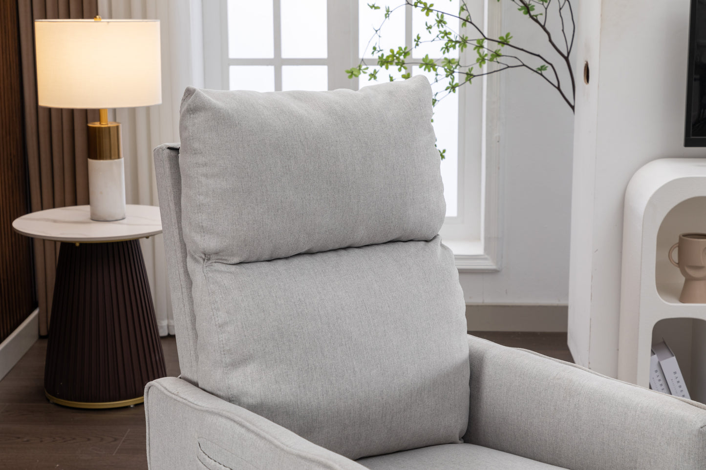 Cotton Linen Fabric Swivel Rocking Chair - Light Gray