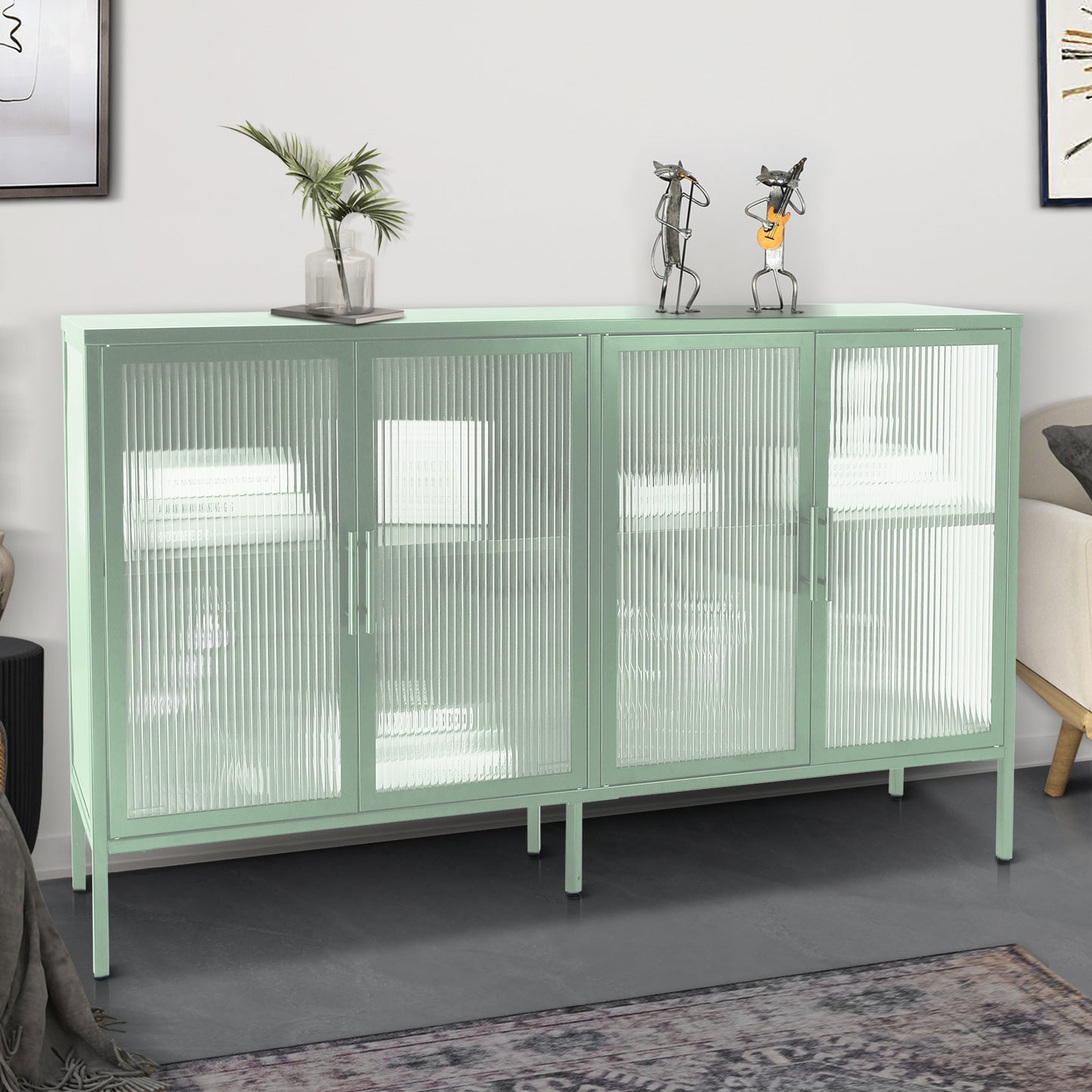 Nera Tempered Glass Credenza - Mint Green