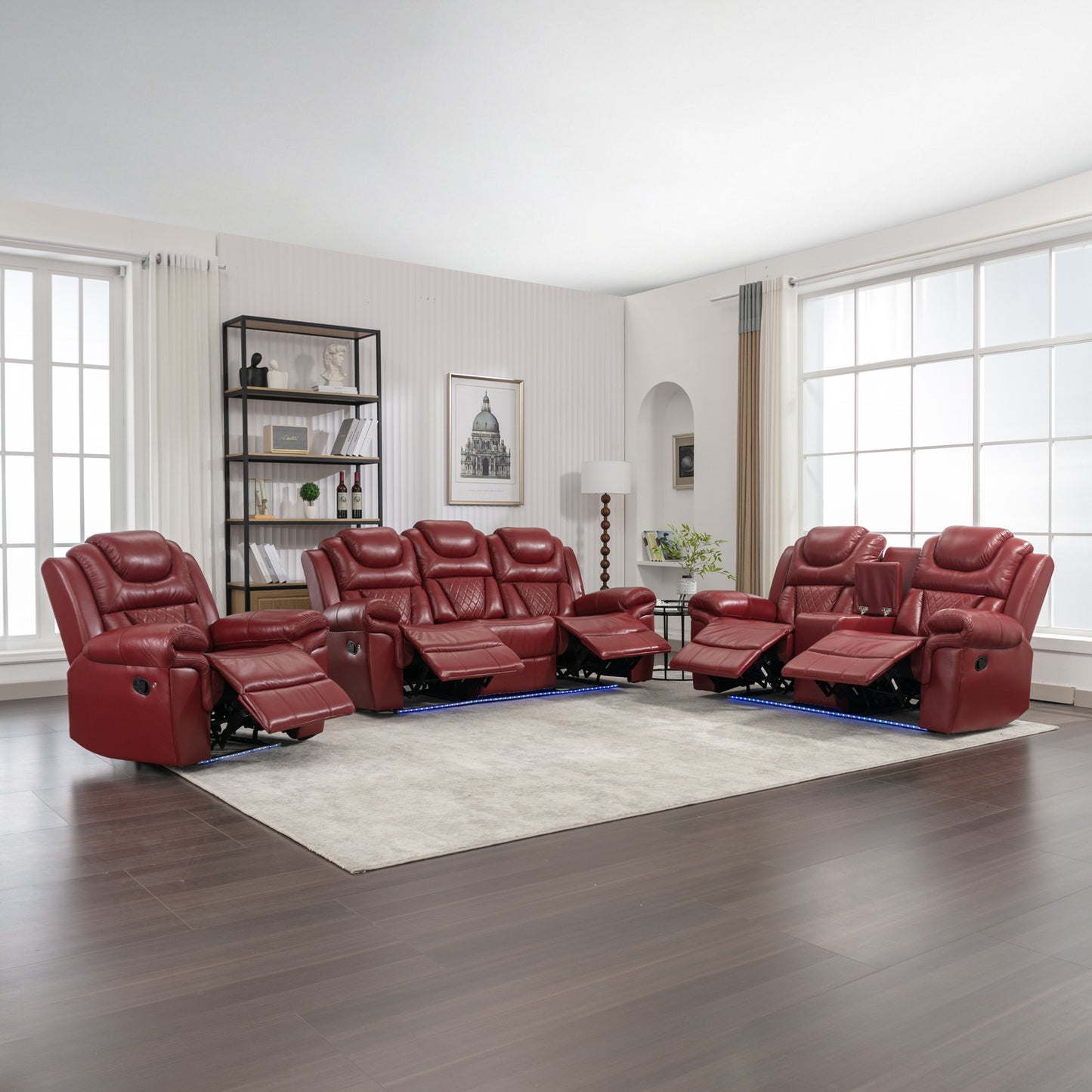 Milo 3 Pieces Recliner Sofa Sets - Red