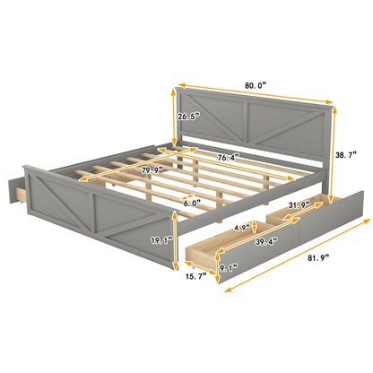 Xena King Size Wooden Platform Bed - Gray