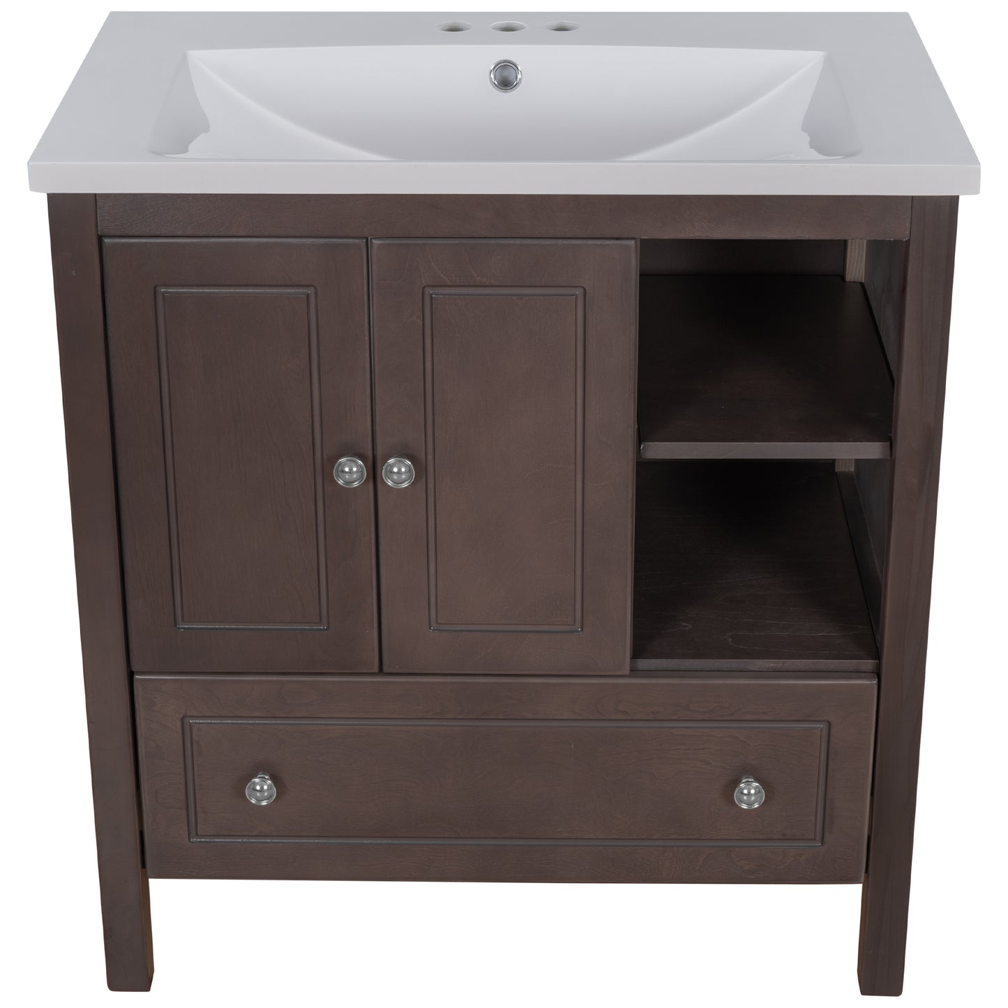 Wooden Bathroom Vanity with Ceramic Sink - Brown