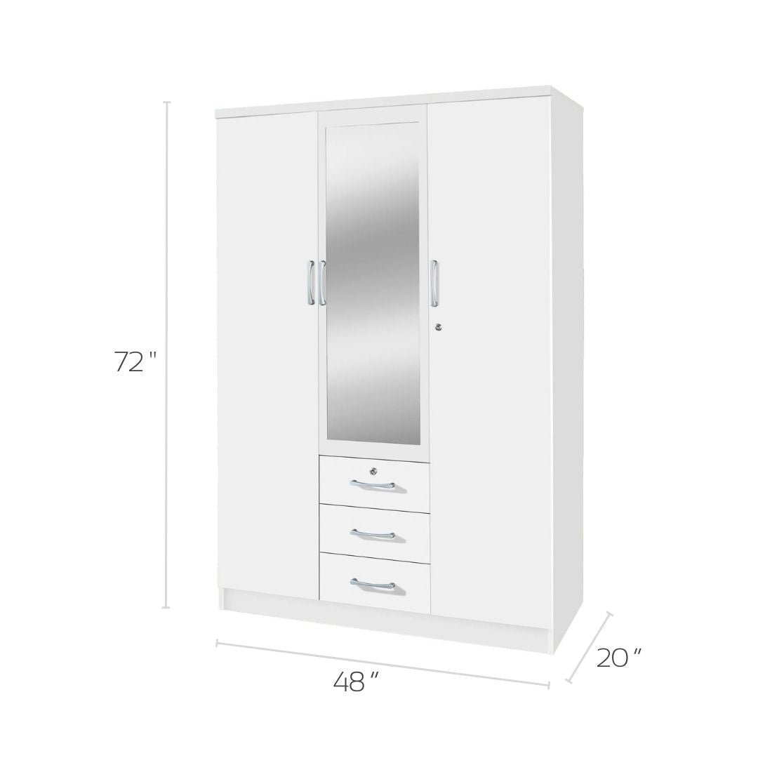 Go Green Woods 3 Door / 3 Drawer With Mirror Wardrobe