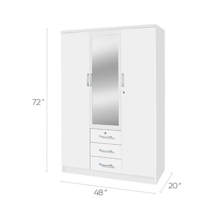 Go Green Woods 3 Door / 3 Drawer With Mirror Wardrobe