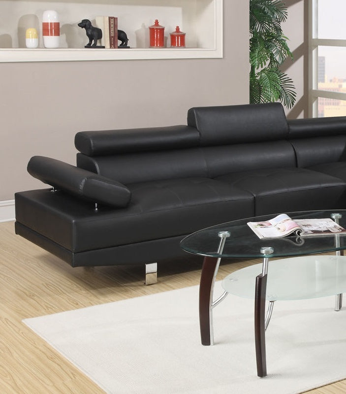 Akira Sectional Sofa Adjustable Headrest - Black