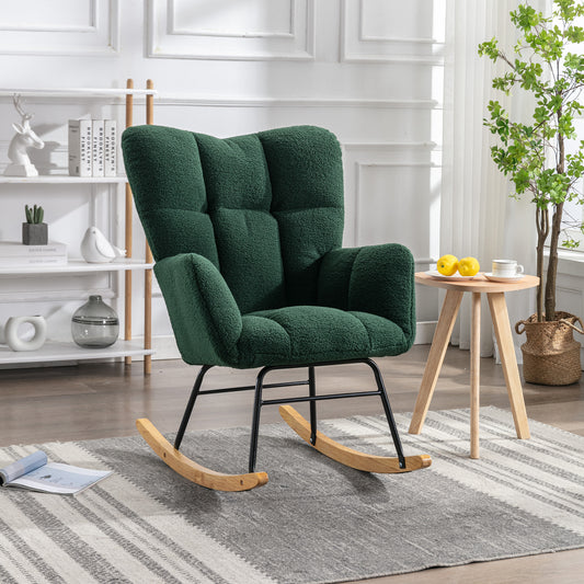 Noble Wool Fabric Upholstered Rocking Chair - Dark Green