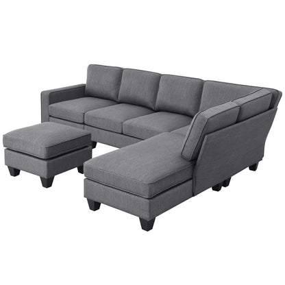 Vortex 7-seat Linen Fabric L-shaped Sectional Sofa - Gray