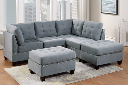 Eleni Modular  Sectional 6pc Set 2x Corner Wedge 2x Armless Chairs and 2x Ottomans - Gray