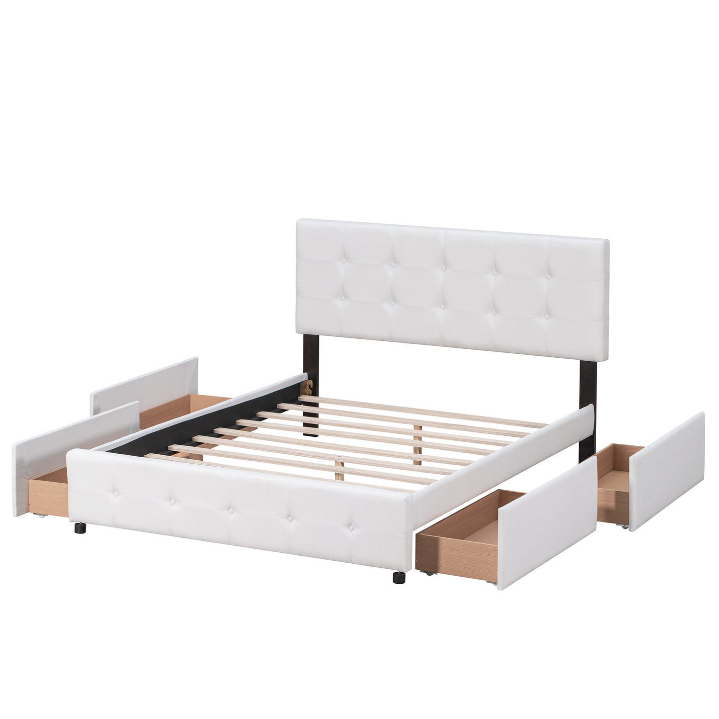 Draco Queen Size Platform Bed with 4 Drawers - White