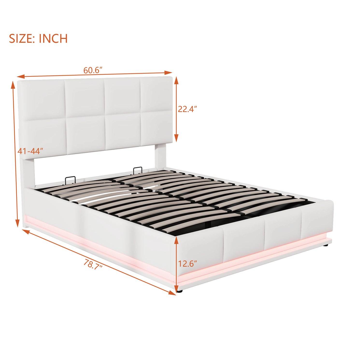 Lino Full Size PU Storage Bed w Hydraulic System - White