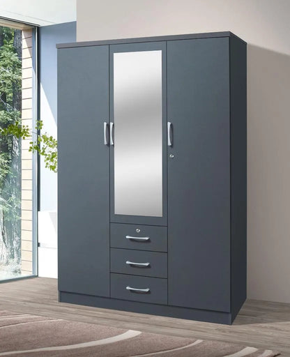 Go Green Woods 3 Door / 3 Drawer With Mirror Wardrobe