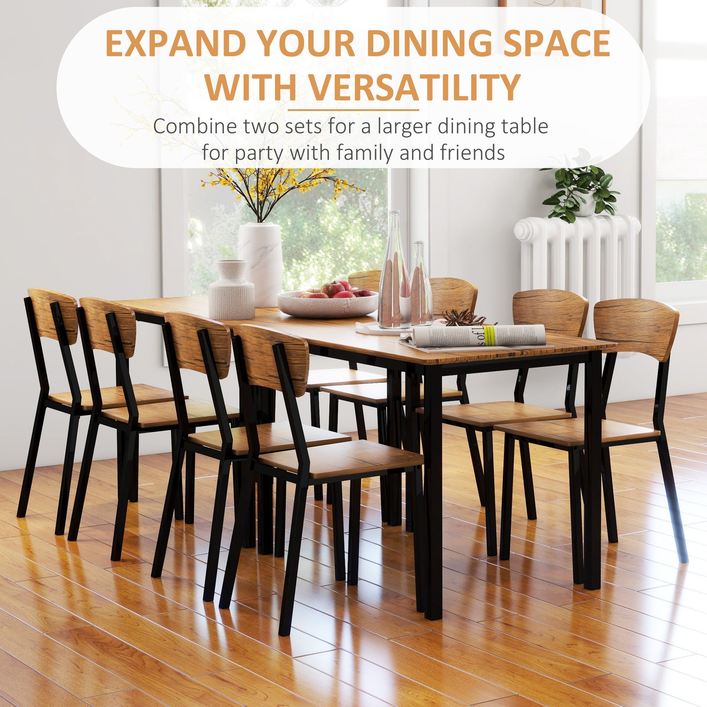 Jiro 5pc Dining Set Rectangular Table 4x Side Chairs - Brown