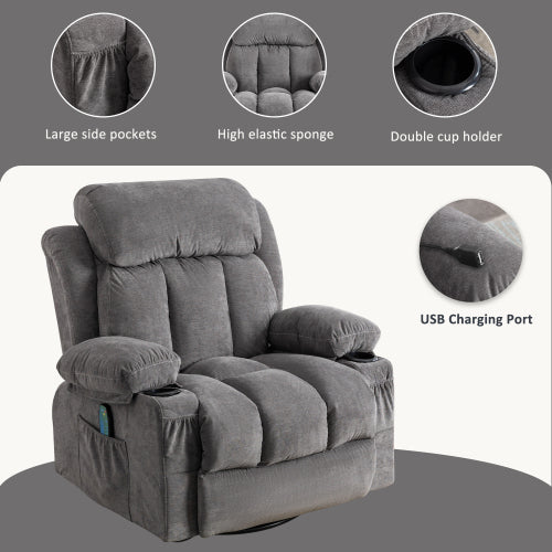 Vanbow Velvet Recliner Chair Massage Heating with USB - Gray