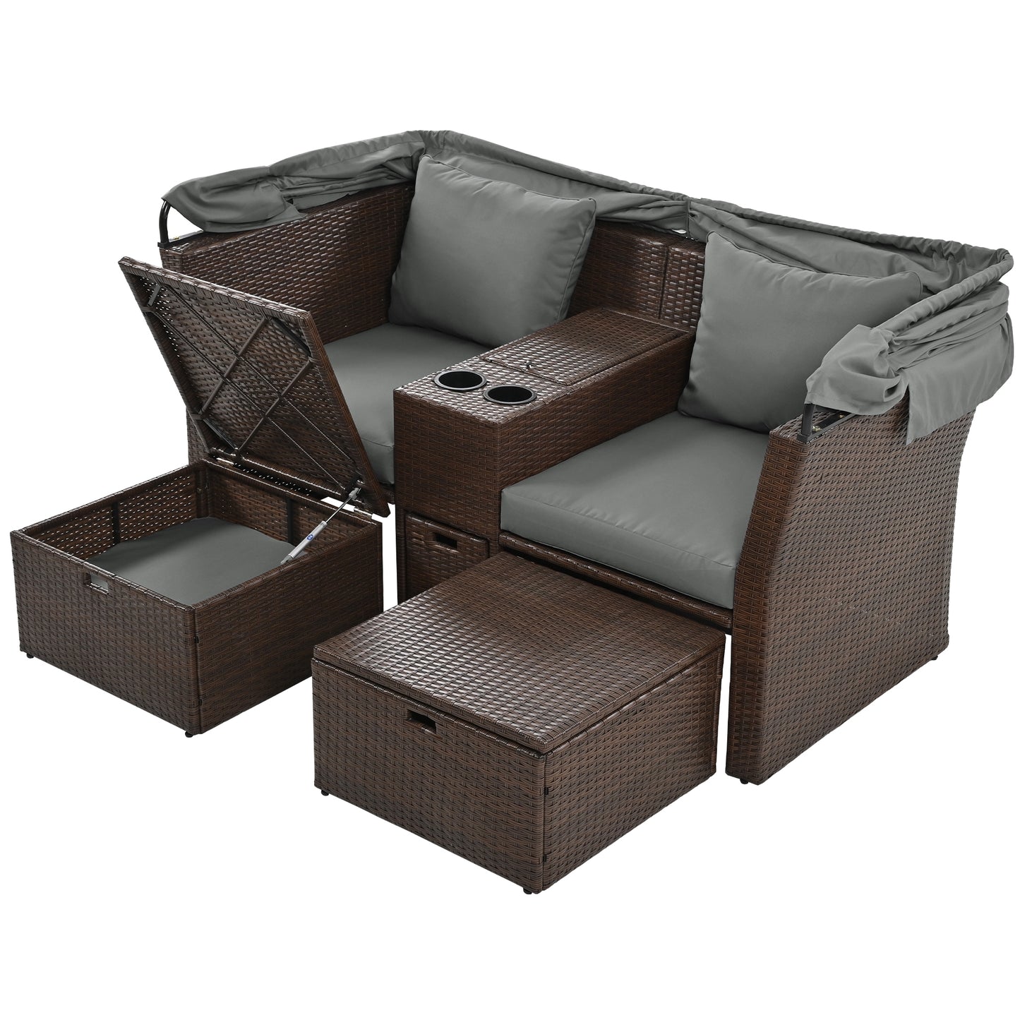 Ginson 2-Seater Outdoor Patio Daybed - Gray