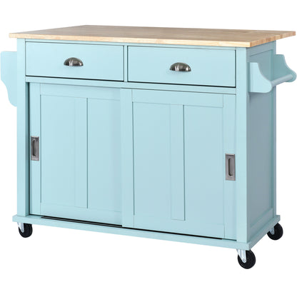 Culinary  Kitchen Cart with Countertop With Barn Door - Mint Green