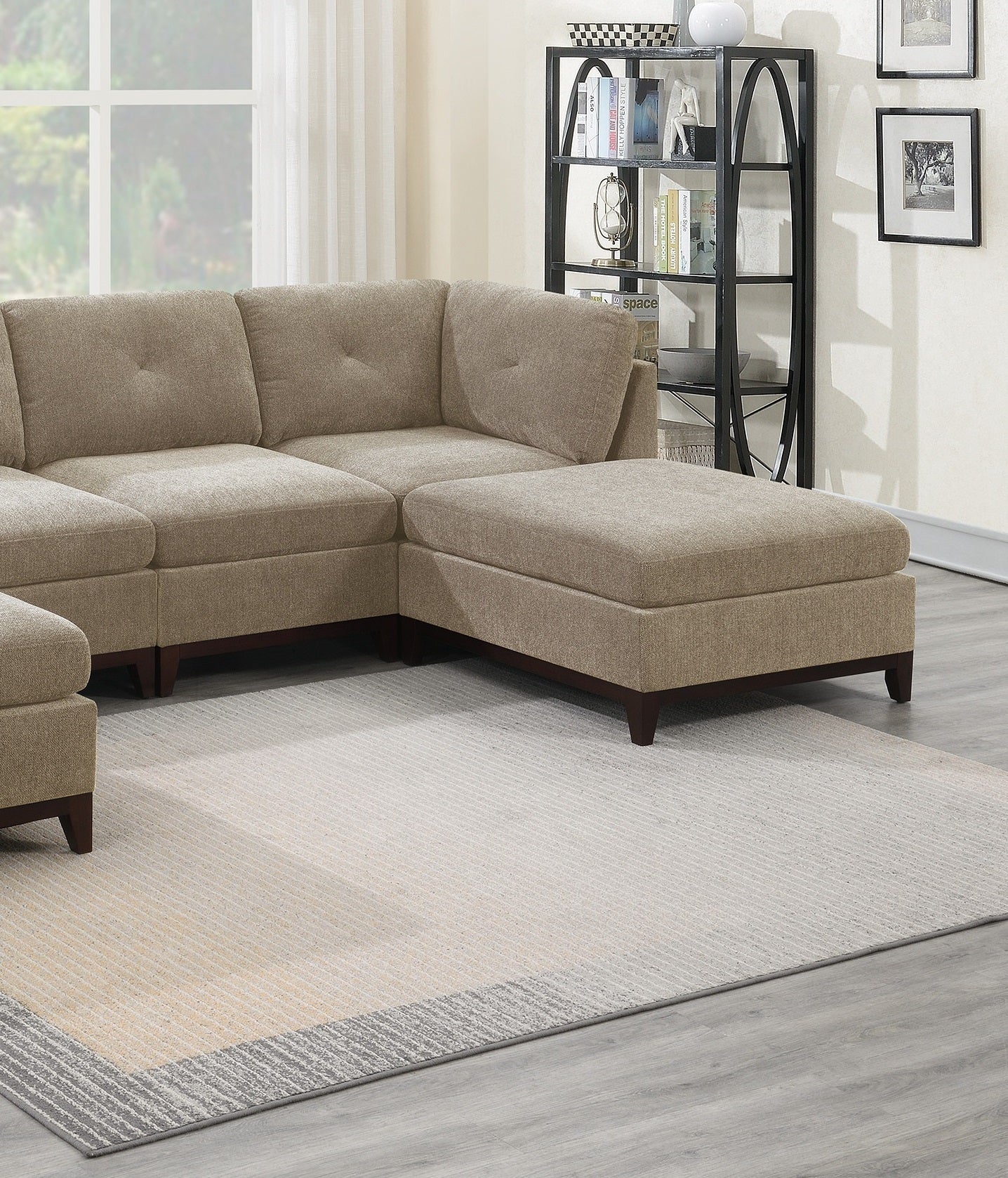 Khal Camel Chenille Fabric Modular Sectional 6pc Set 2x Corner Wedge 2x Armless Chairs and 2x Ottomans