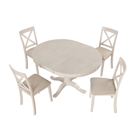 Vivia 5pc Dining Set Round Table 4x side Chairs - White