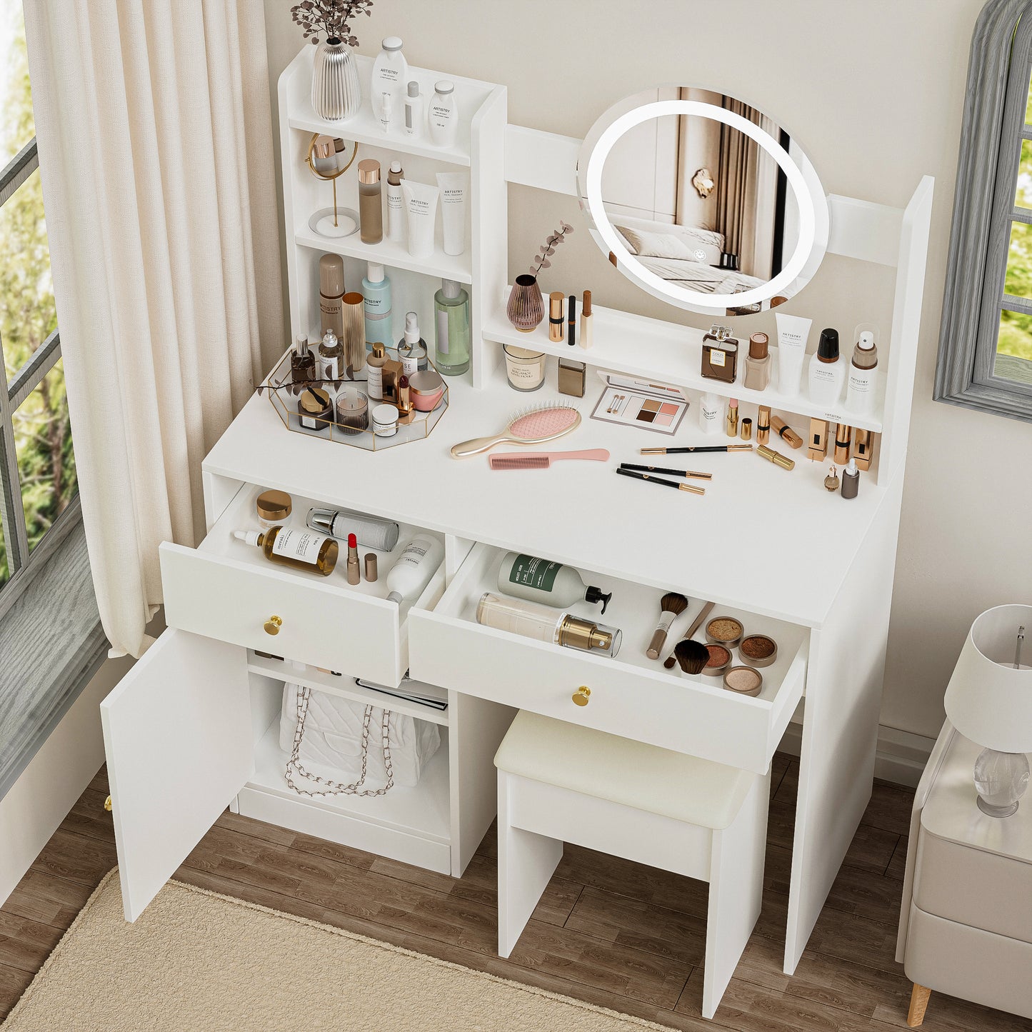 Zamo II Vanity Desk with Mirror and Lights