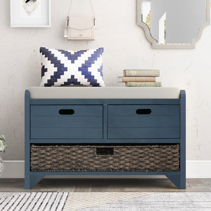 Lucy  Storage Bench with Removable Basket  Removable Cushion - Antique Navy