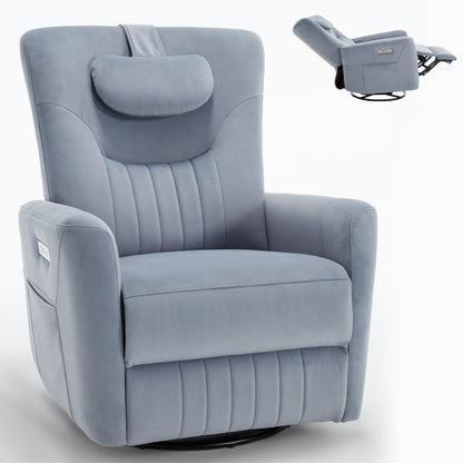 Davila Swivel and Rocker Power Recliner Chair with Lumbar and Neck Support - Blue