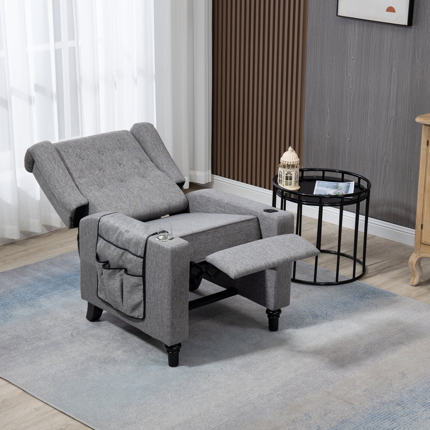 Cole Arm Pushing Fabric Recliner  - Dark Gray