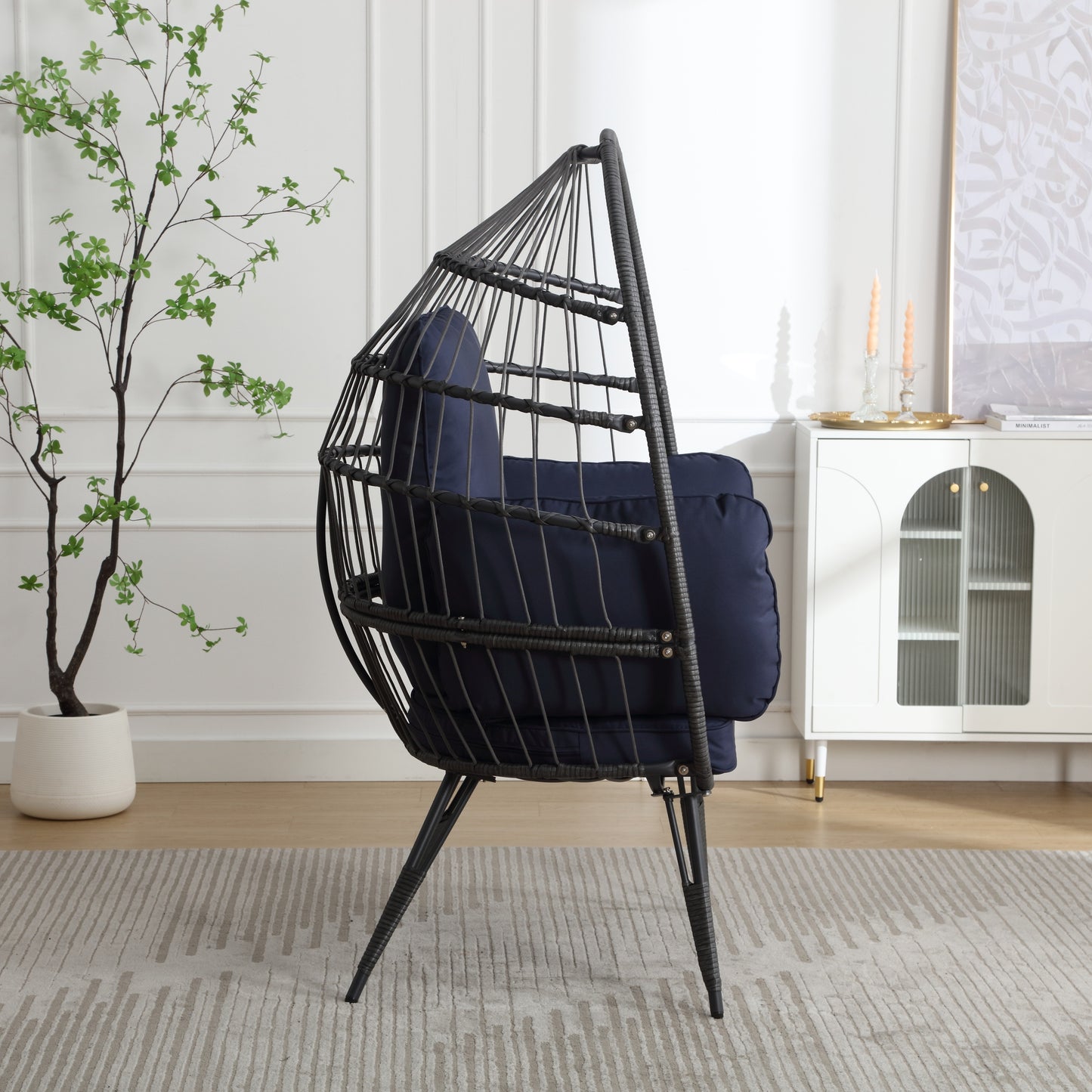 Mora Egg Wicker Outdoor Indoor Basket Chair - Navy