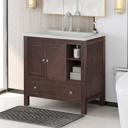 Wooden Bathroom Vanity with Ceramic Sink - Brown