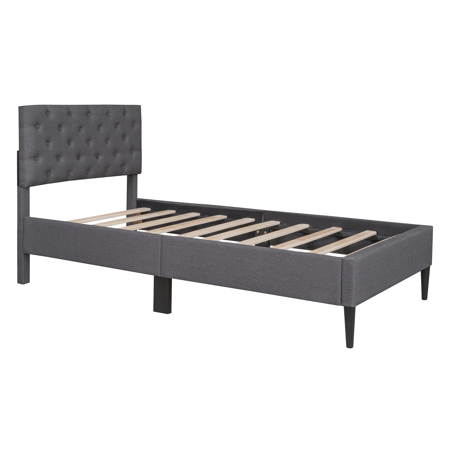 Ukin Twin Size Upholstered Linen Platform Bed - Gray