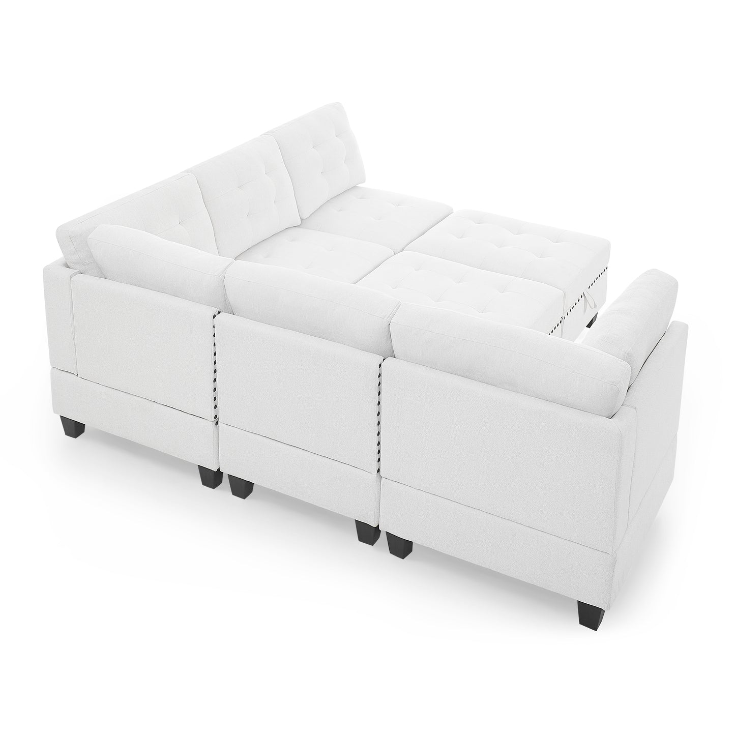 Molly Modular Sectional Sofa Three Single Chair ,Two Corner and Two Ottoman - Ivory