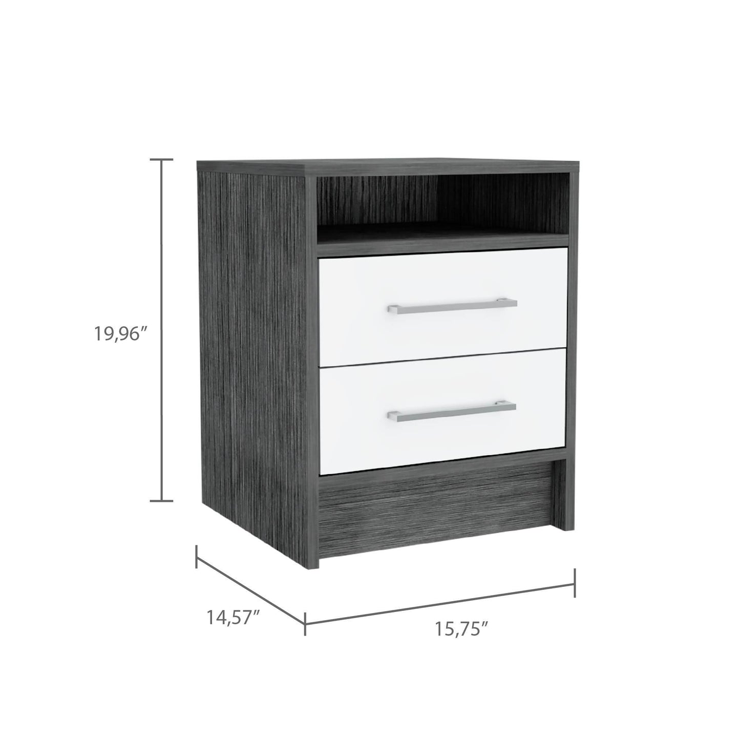 Eter Nightstand Two Drawers - Smokey Oak / White