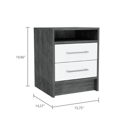 Eter Nightstand Two Drawers - Smokey Oak / White