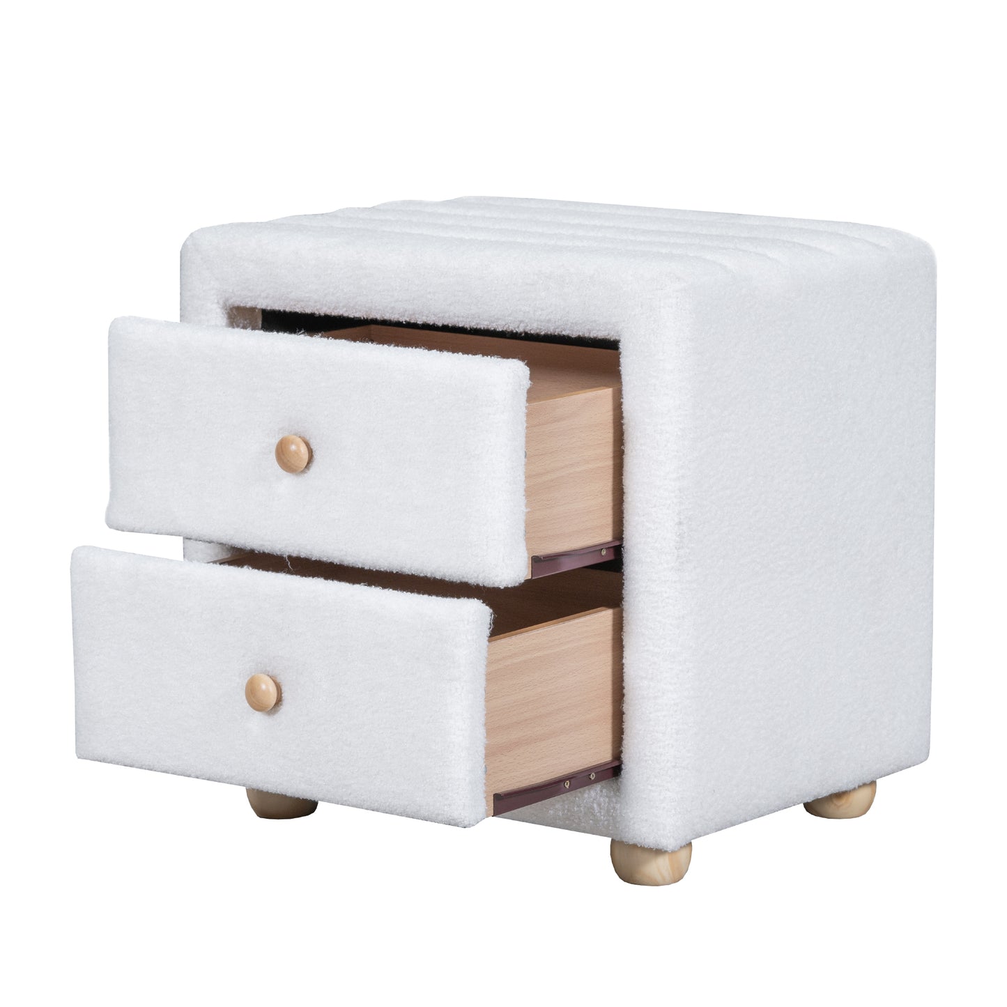 Teddy Fleece Nightstand with 2 Drawers - White