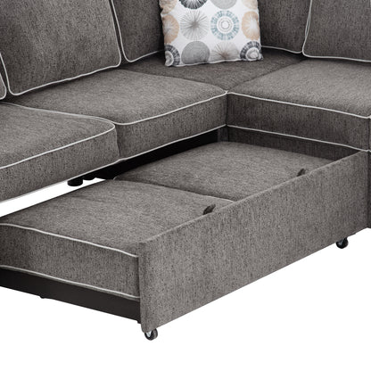 Berg L-Shaped Pull Out Convertible Sleeper Sofa - Dark Gray